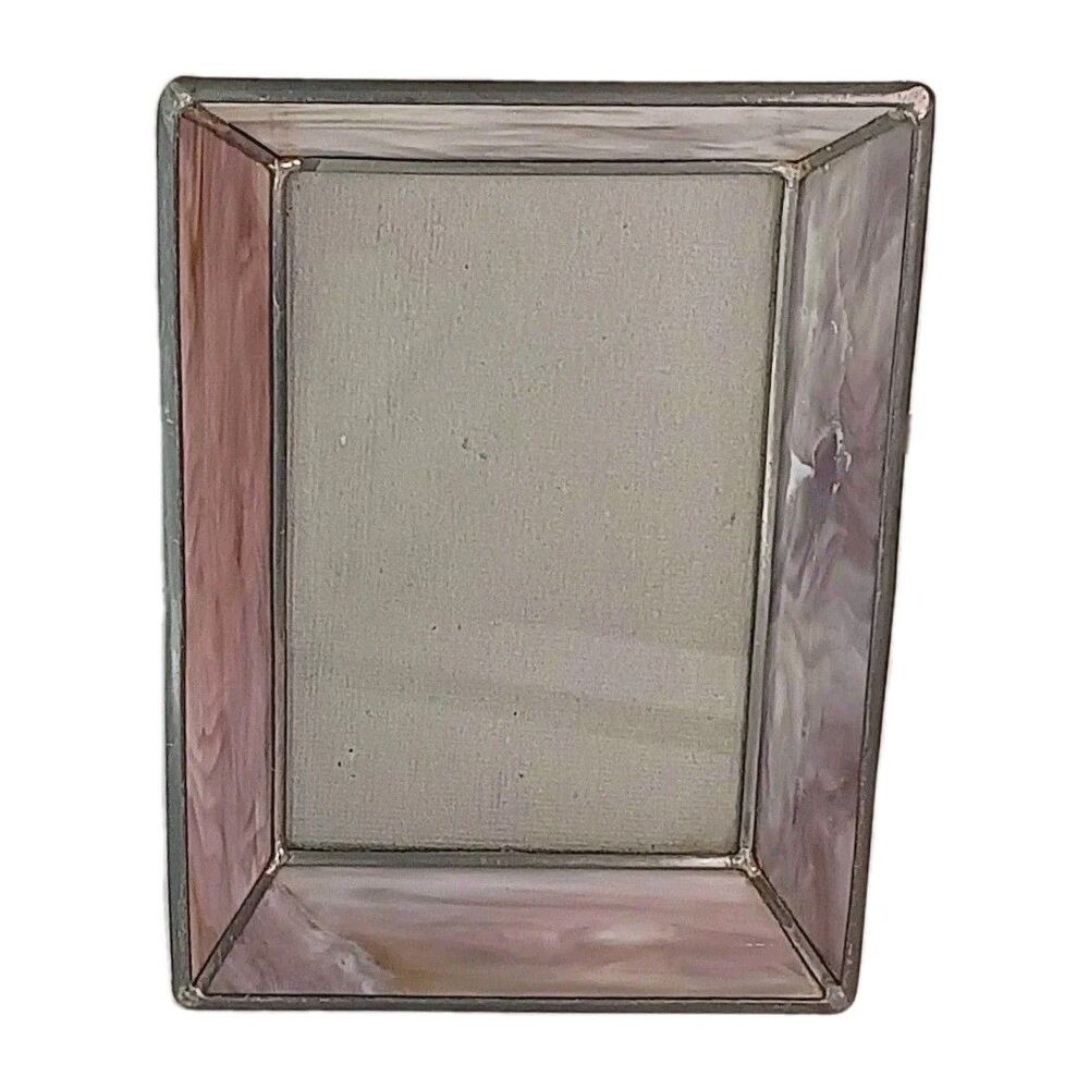 Vintage Light Purple Slag Stained Glass Photo Frame 7.5" x 6.5" Fits 4" x 6"